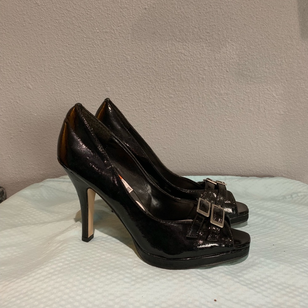 New Black Patent Peep Toe Heels